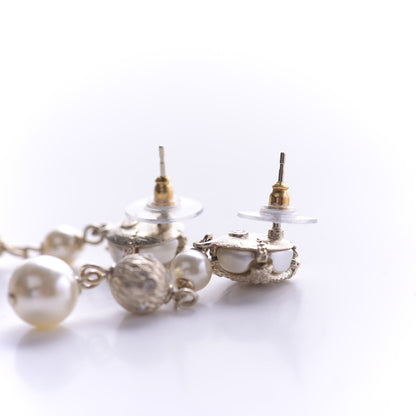 Chanel Pearl Crystal CC Drop Earrings Gold 6 of 7