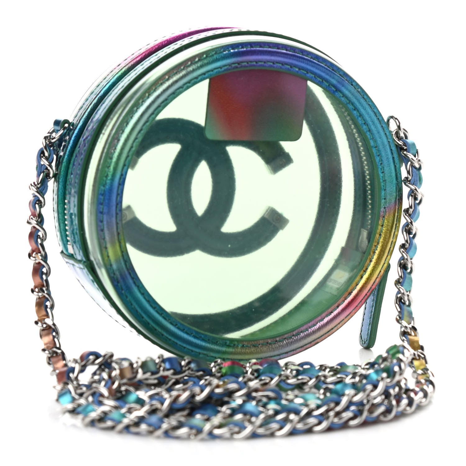 Chanel PVC Calfskin Lambskin Quilted Round Filigree Clutch With Chain Green 3 of 9