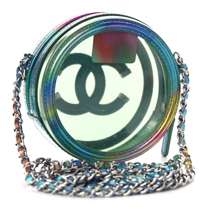Chanel PVC Calfskin Lambskin Quilted Round Filigree Clutch With Chain Green 3 of 9