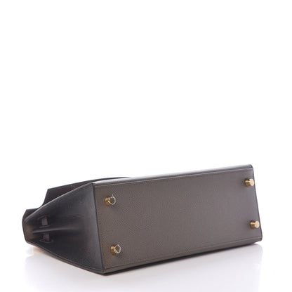 Hermes Epsom Bi Color Horseshoe Kelly Sellier 25 Etain Black 5 of 40