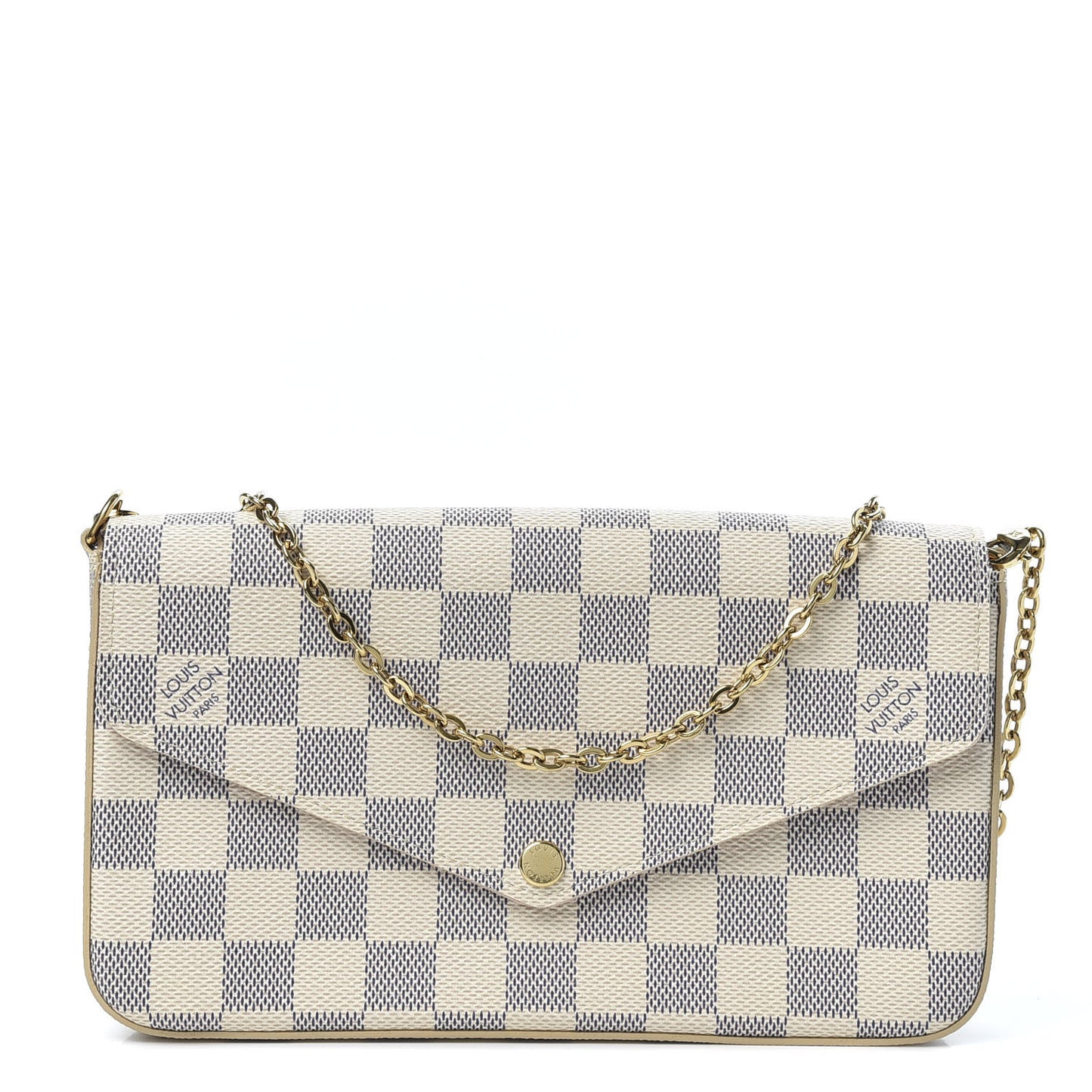 Damier Azur Pochette Felicie Chain Wallet Rose Ballerine