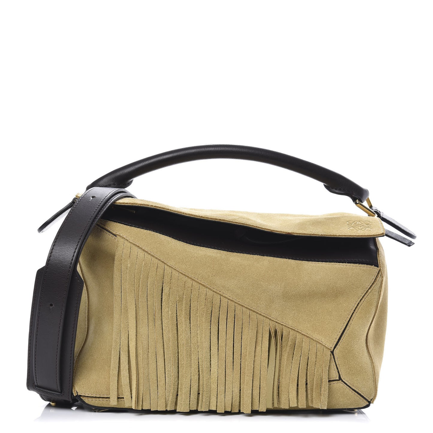 Suede Fringe Puzzle Bag Gold