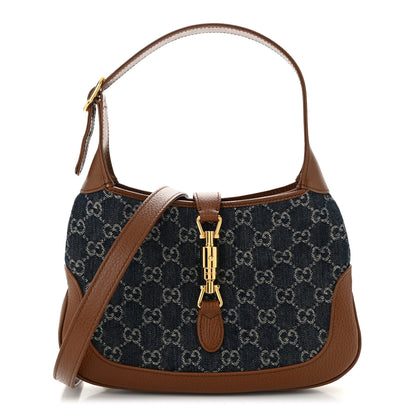 Gucci New Denim GG Monogram Calfskin Small Jackie 1961 Hobo Blue Tea Cuir 1 of 11
