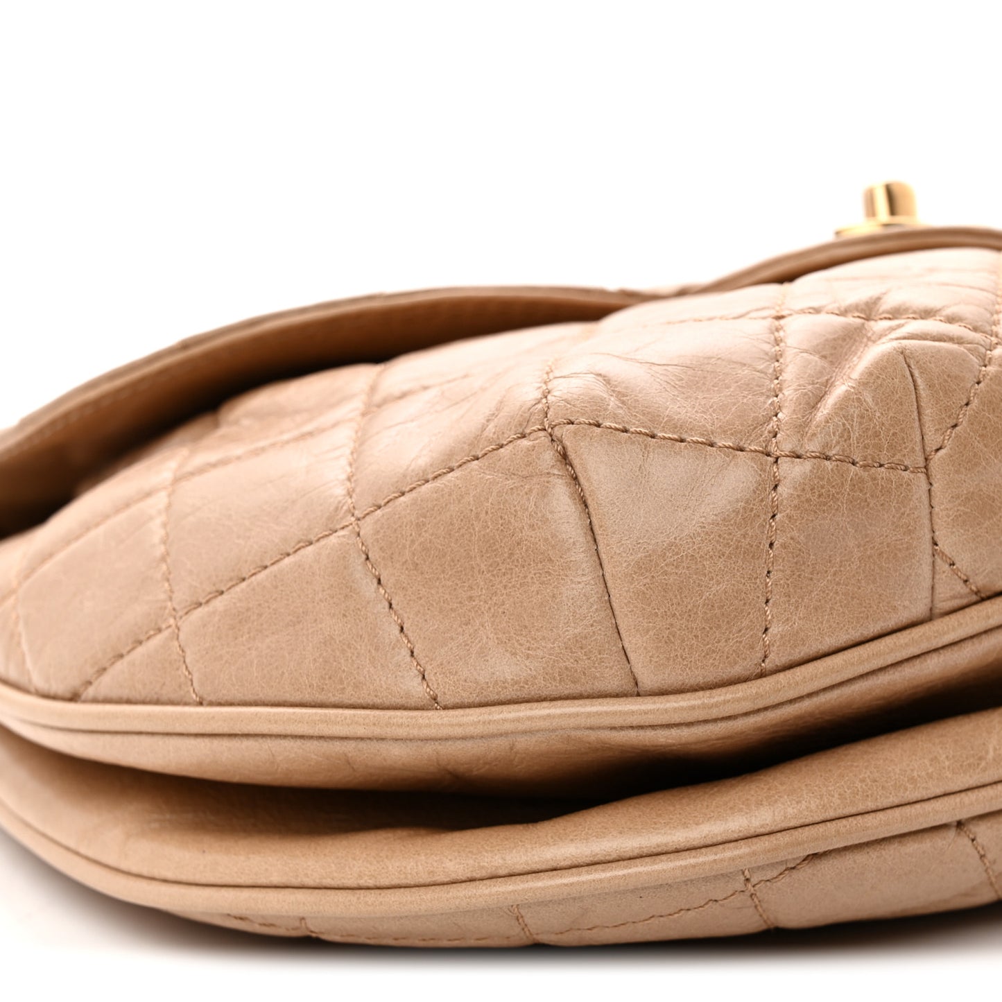 Glazed Calfskin Quilted Medium Bubble CC Flap Beige