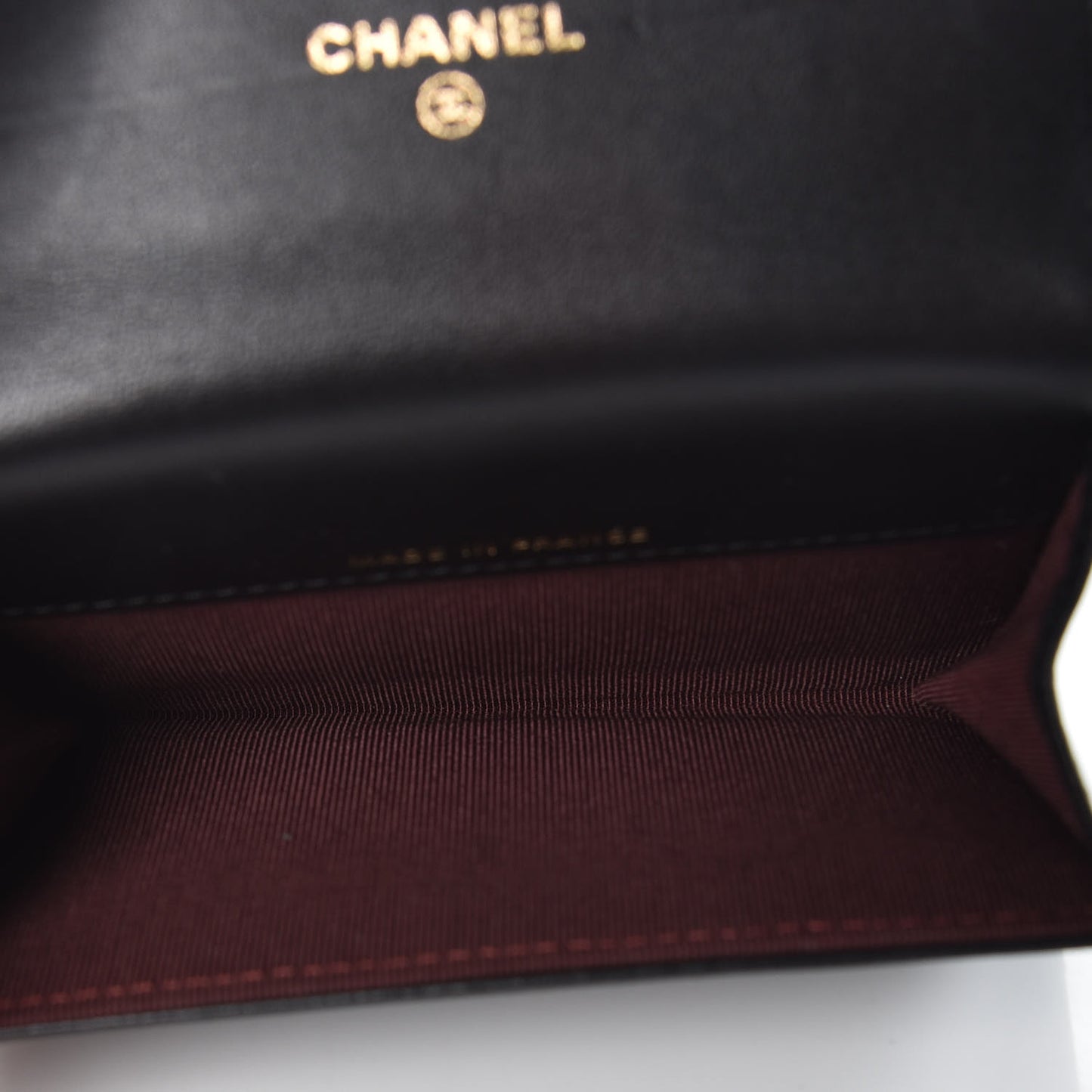 Lambskin Chevron Quilted Flap Card Holder Black