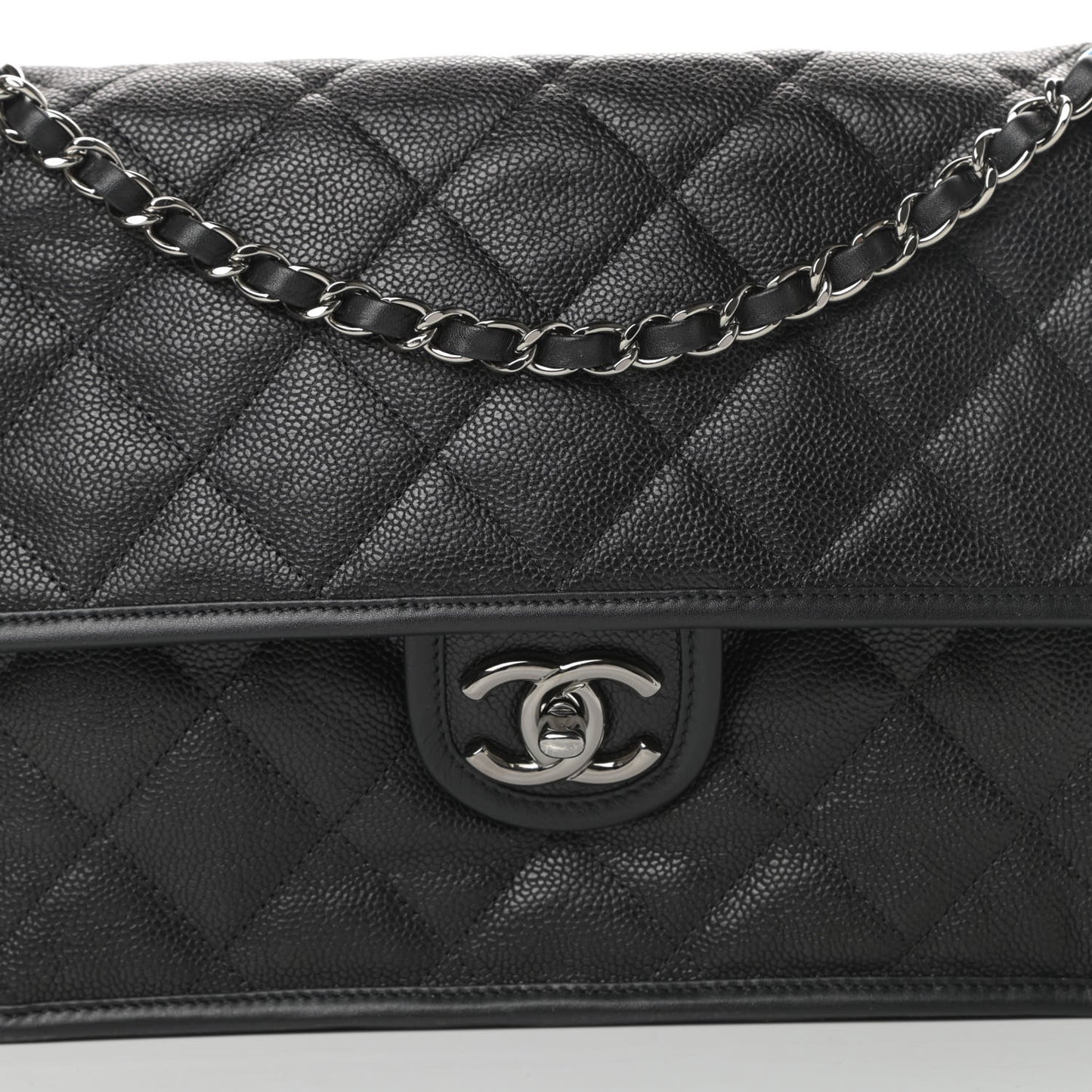 Caviar Quilted Large French Riviera Flap Black