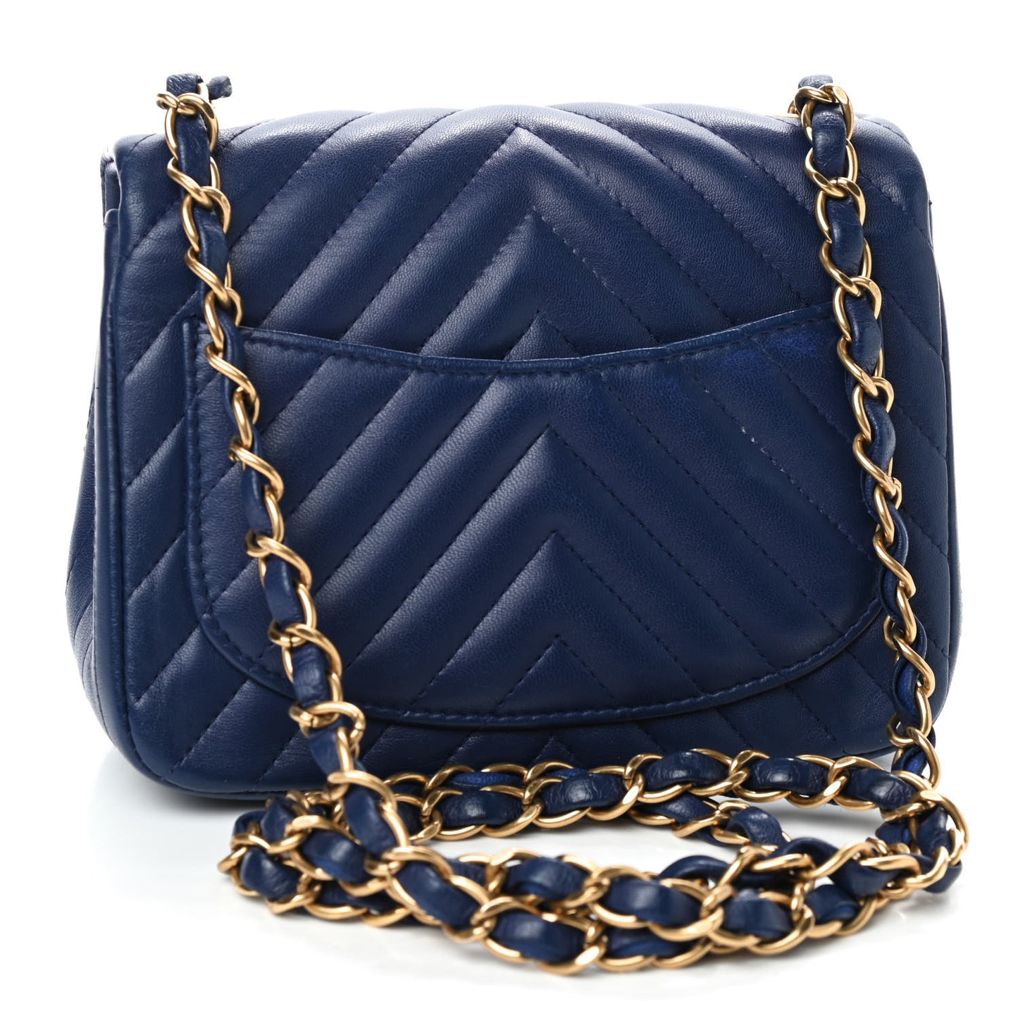 Lambskin Chevron Quilted Mini Square Flap Blue
