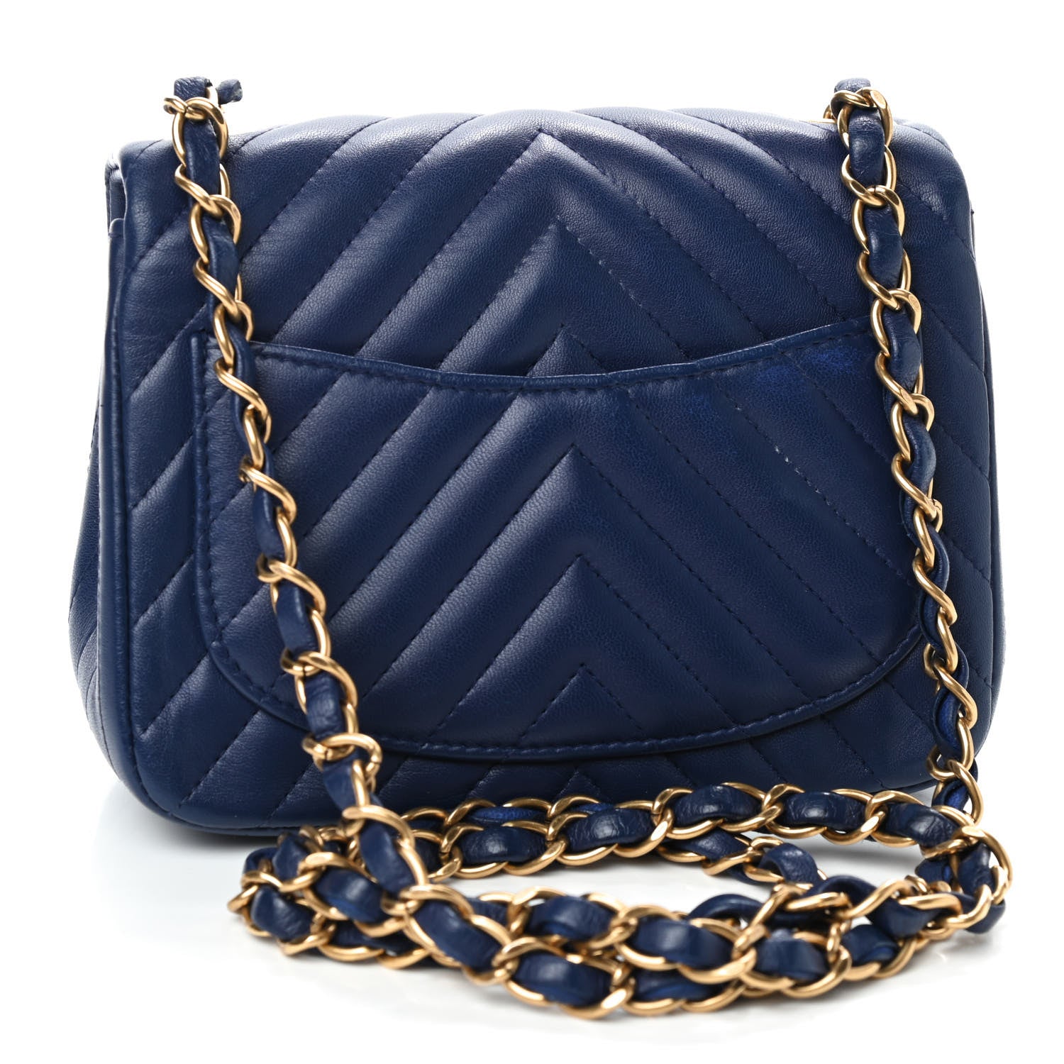 Chanel Lambskin Chevron Quilted Mini Square Flap Blue 3 of 10