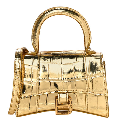Balenciaga Metallic Calfskin Crocodile Embossed Hourglass Top Handle Bag Mini Gold 1 of 17