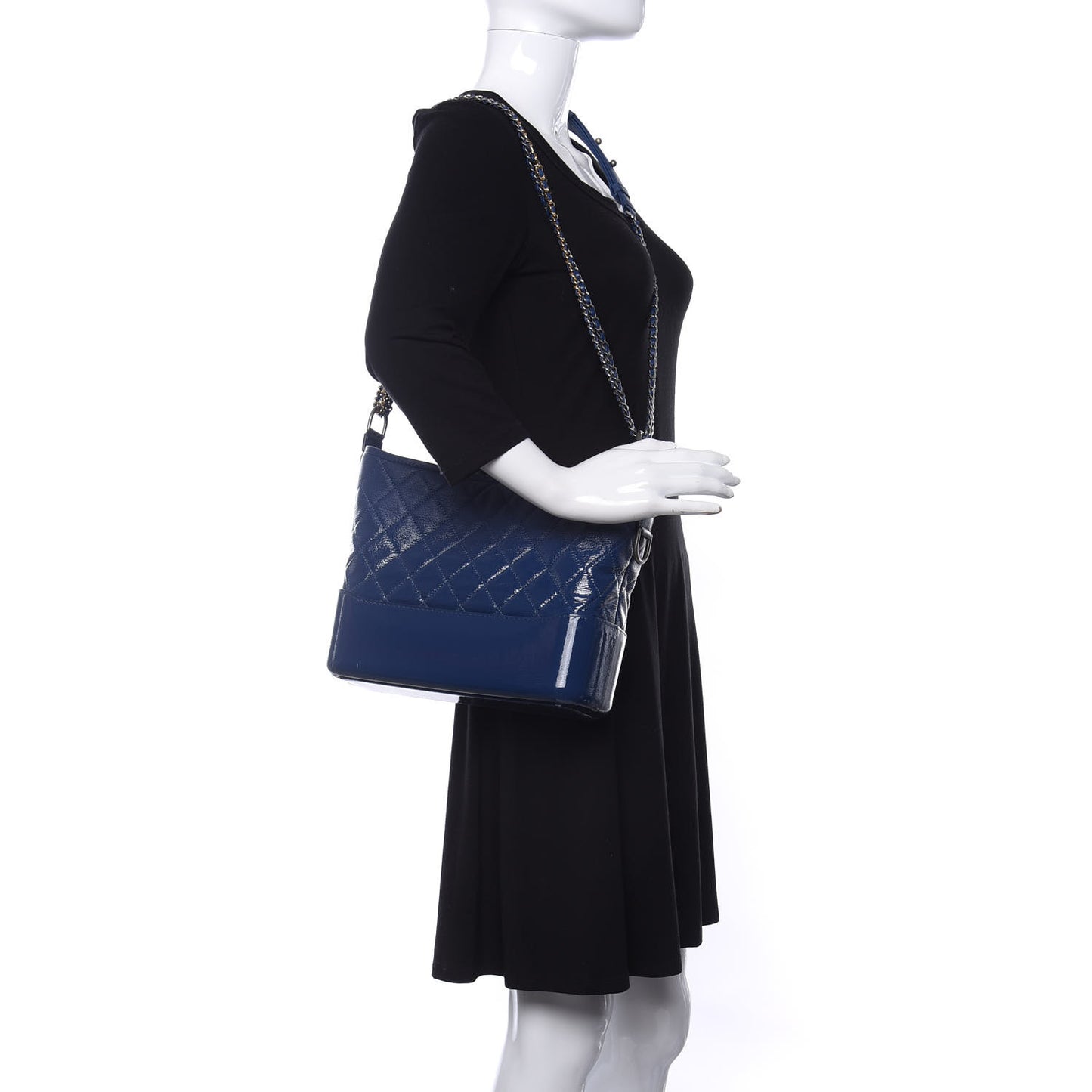 Patent Goatskin Quilted Medium Gabrielle Hobo Blue