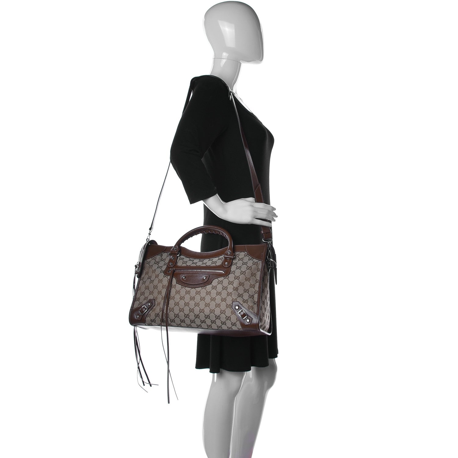 Balenciaga X GUCCI GG Monogram Azalea Calfskin Neo Classic Silver Hardware Medium City Beige Ebony Brown Sugar 2 of 10