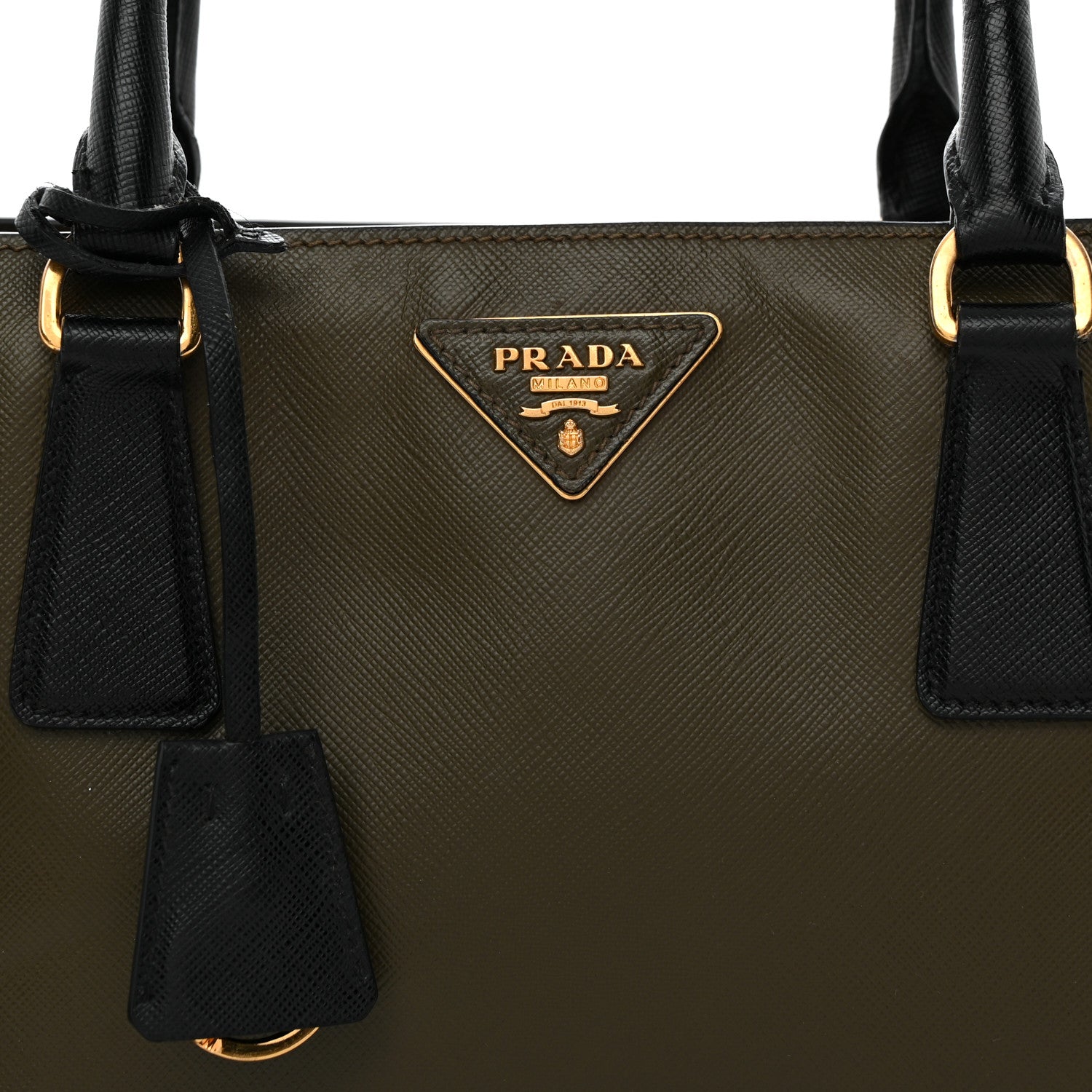 Prada Saffiano Lux Bi-Color Medium Tote Militare Black 8 of 12