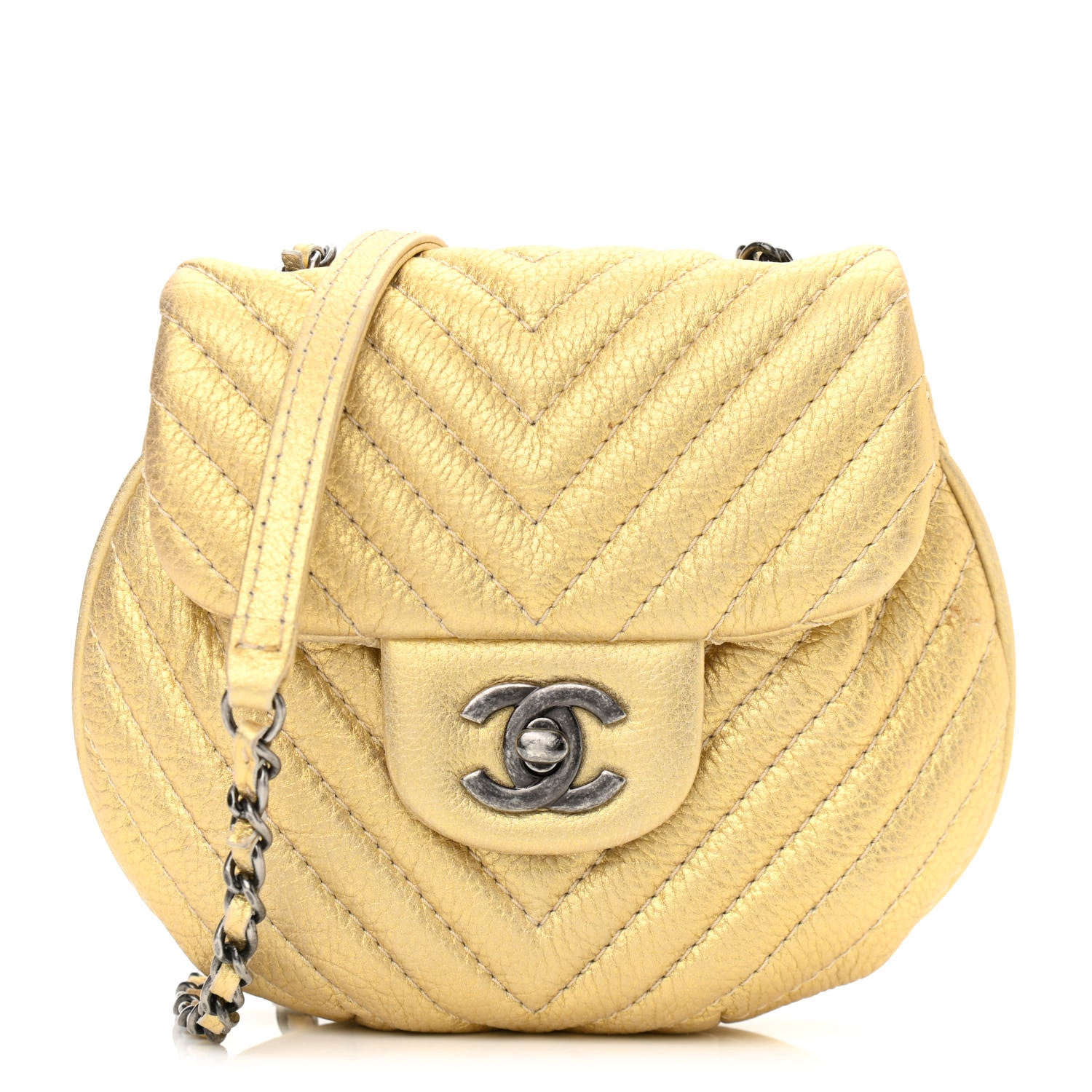 Chanel Metallic Aged Calfskin Chevron Small Bubble CC Flap Gold 1 of 11