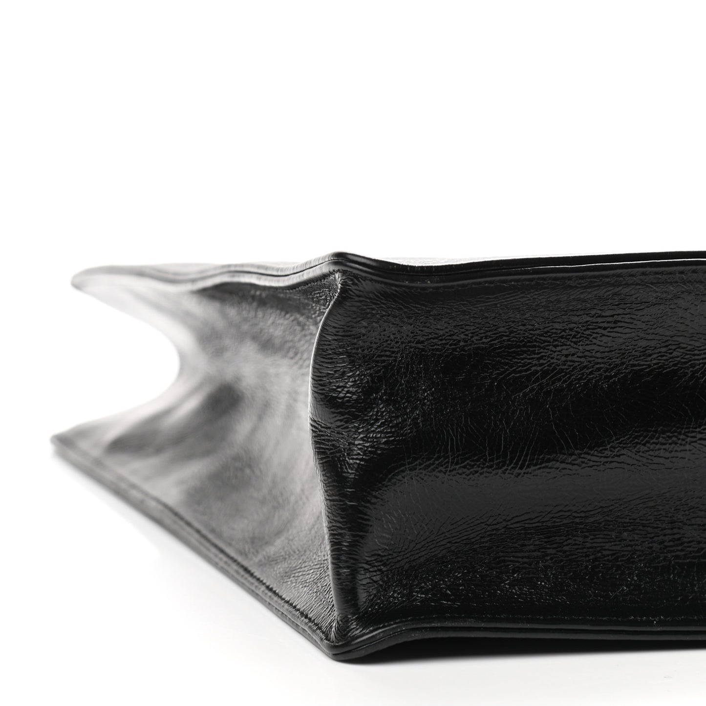 Shiny Aged Calfskin North South Shopping Bag Black