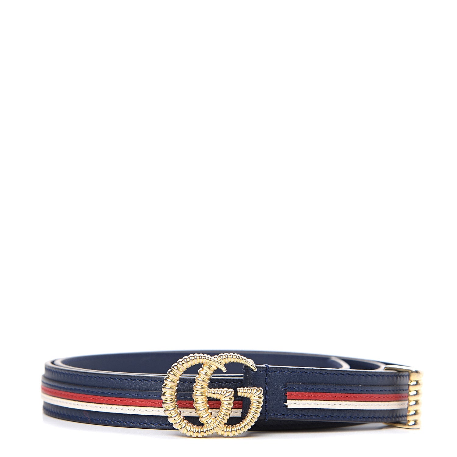 Gucci Calfskin Sylvie Stripe Torchon Double G 20mm Belt 95 38 Maritime Hibiscus Red Mystic White 1 of 4
