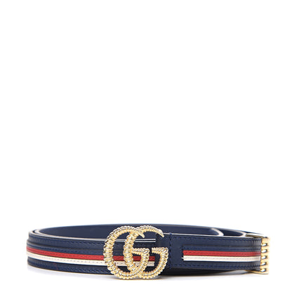 Gucci Calfskin Sylvie Stripe Torchon Double G 20mm Belt 95 38 Maritime Hibiscus Red Mystic White 1 of 4