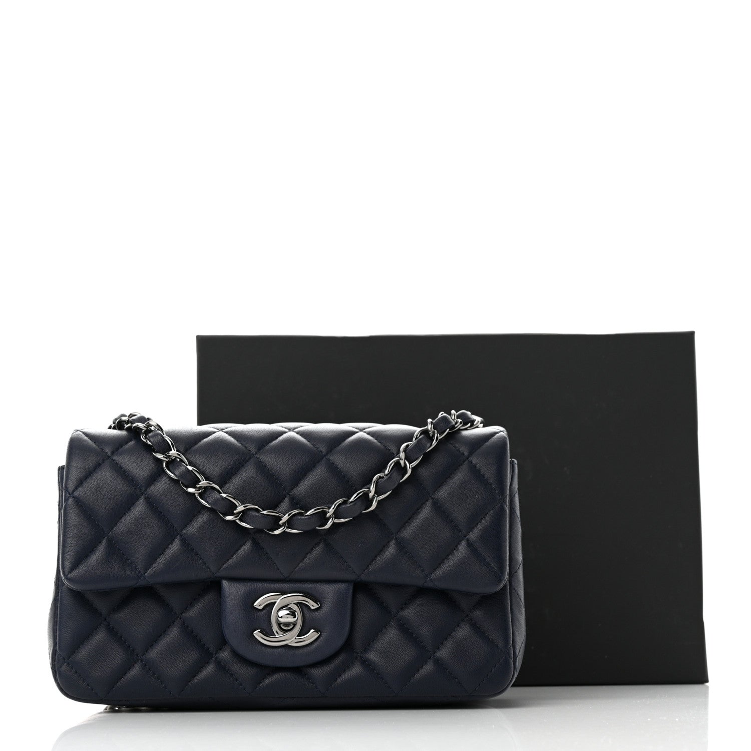 Chanel Lambskin Quilted Mini Rectangular Flap Dark Blue 11 of 11