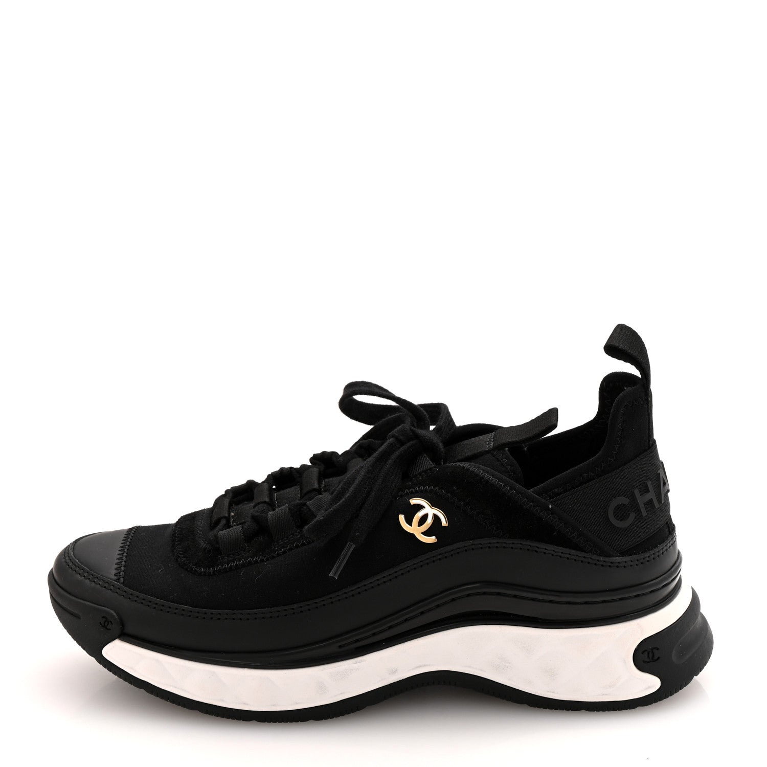 Chanel Velvet Calfskin Mixed Fibers CC Sneakers 36 Black 1 of 10