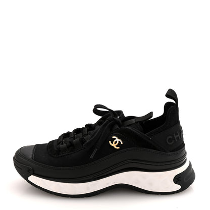 Chanel Velvet Calfskin Mixed Fibers CC Sneakers 36 Black 1 of 10