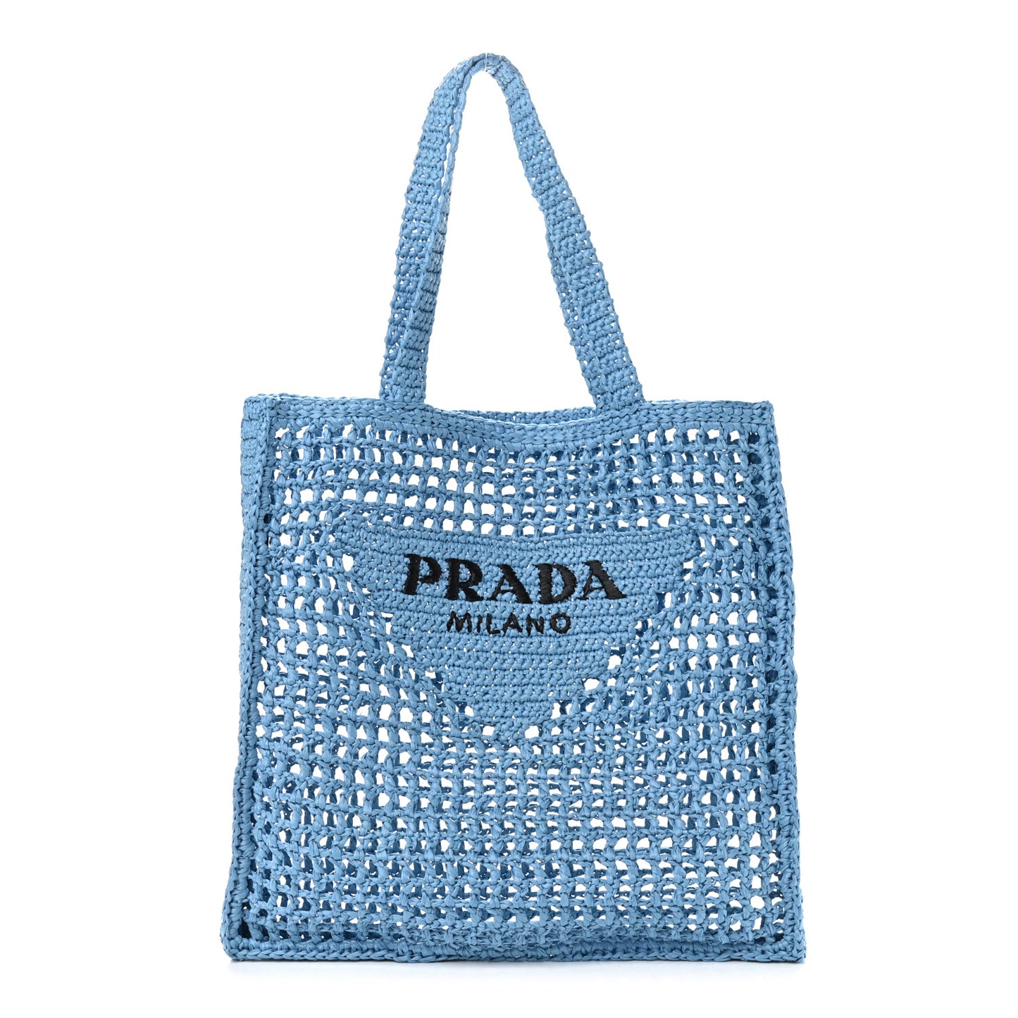 Yarn Raffia Effect Crochet Logo Embroidered Tote Bag Celeste