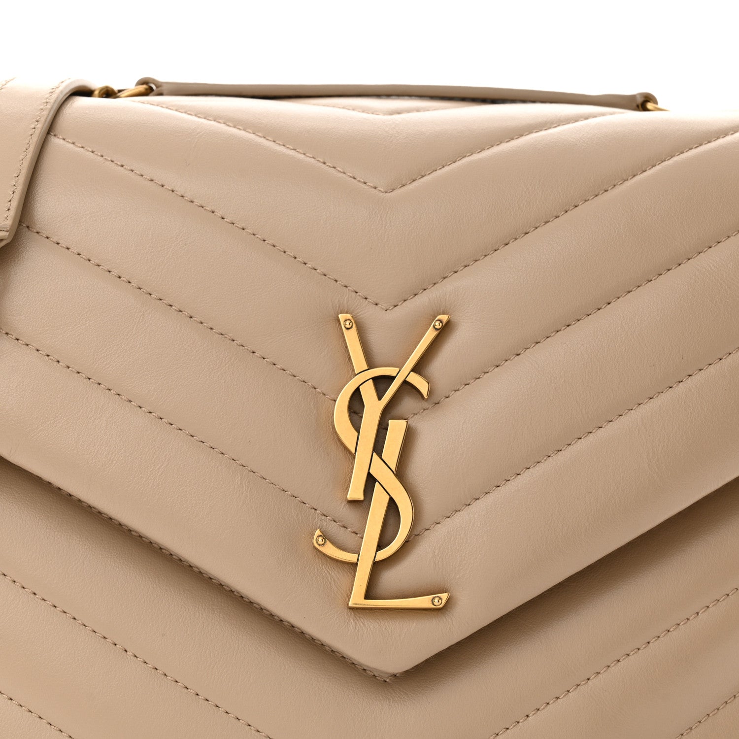 Saint Laurent Calfskin Y Quilted Monogram Medium Loulou Chain Satchel Dark Beige 8 of 13