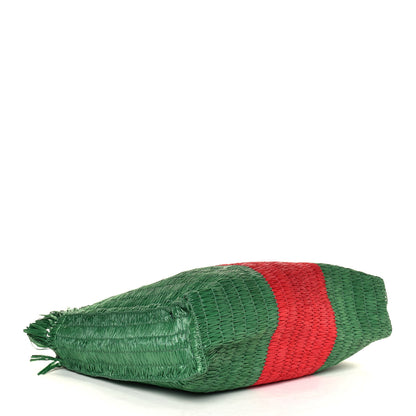 Gucci Raffia Linen Web Cestino Tote Bag Red Green 3 of 4