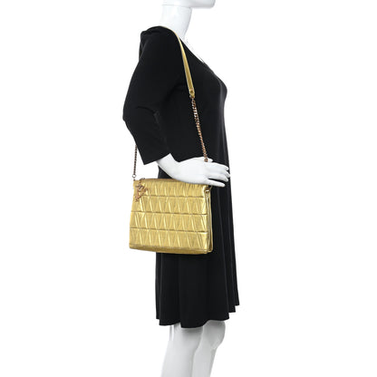 Versace Metallic Lambskin Quilted Virtus Shoulder Bag Gold 2 of 9