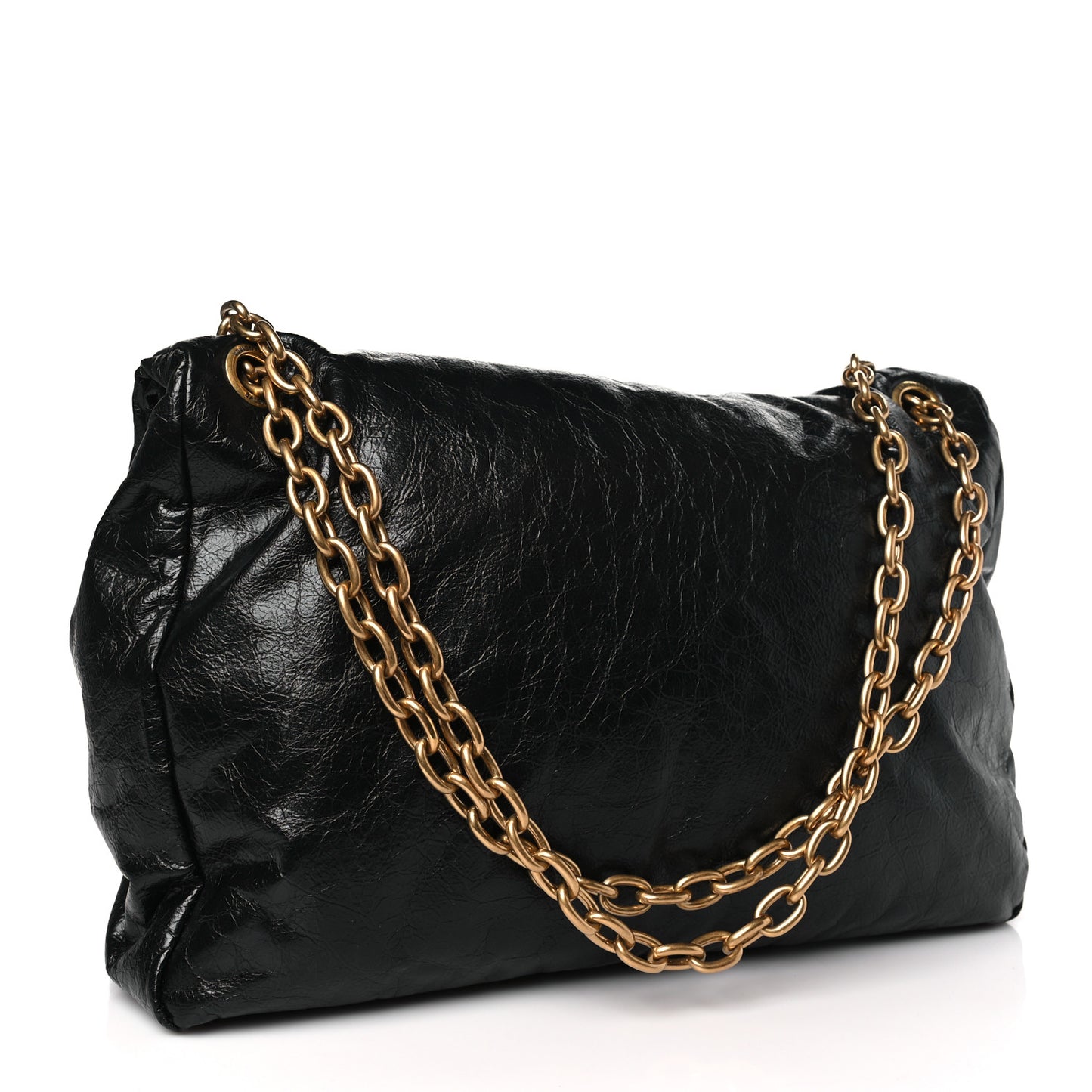 Arena Calfskin Large Monaco Chain Shoulder Bag Black