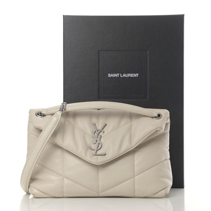 Saint Laurent Lambskin Quilted Small Loulou Puffer Monogram Chain Satchel Blanc Vintage 13 of 13