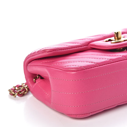 Chanel Lambskin Chevron Quilted Extra Mini Rectangular Flap Dark Pink 8 of 10