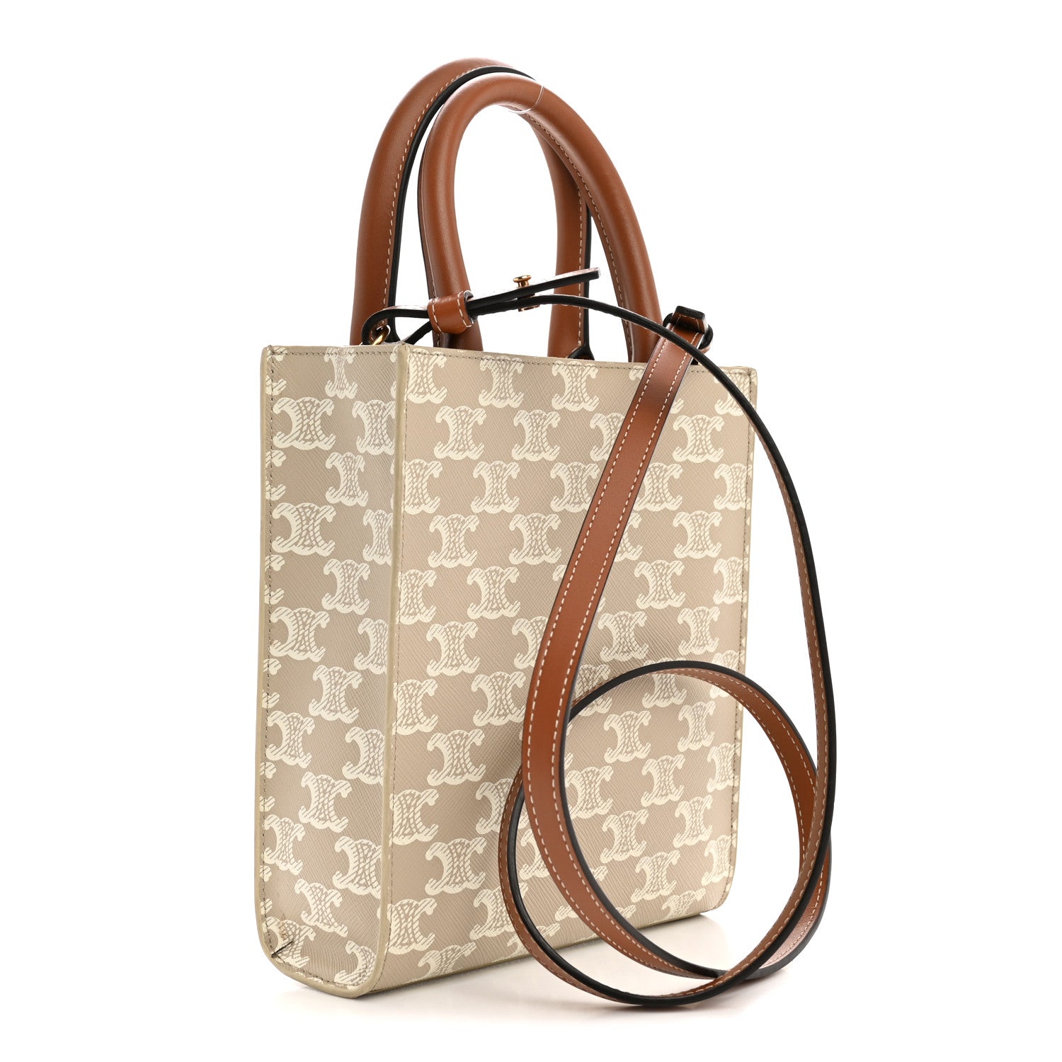 Celine Triomphe Canvas Calfskin Mini Vertical Cabas Grege 1800025