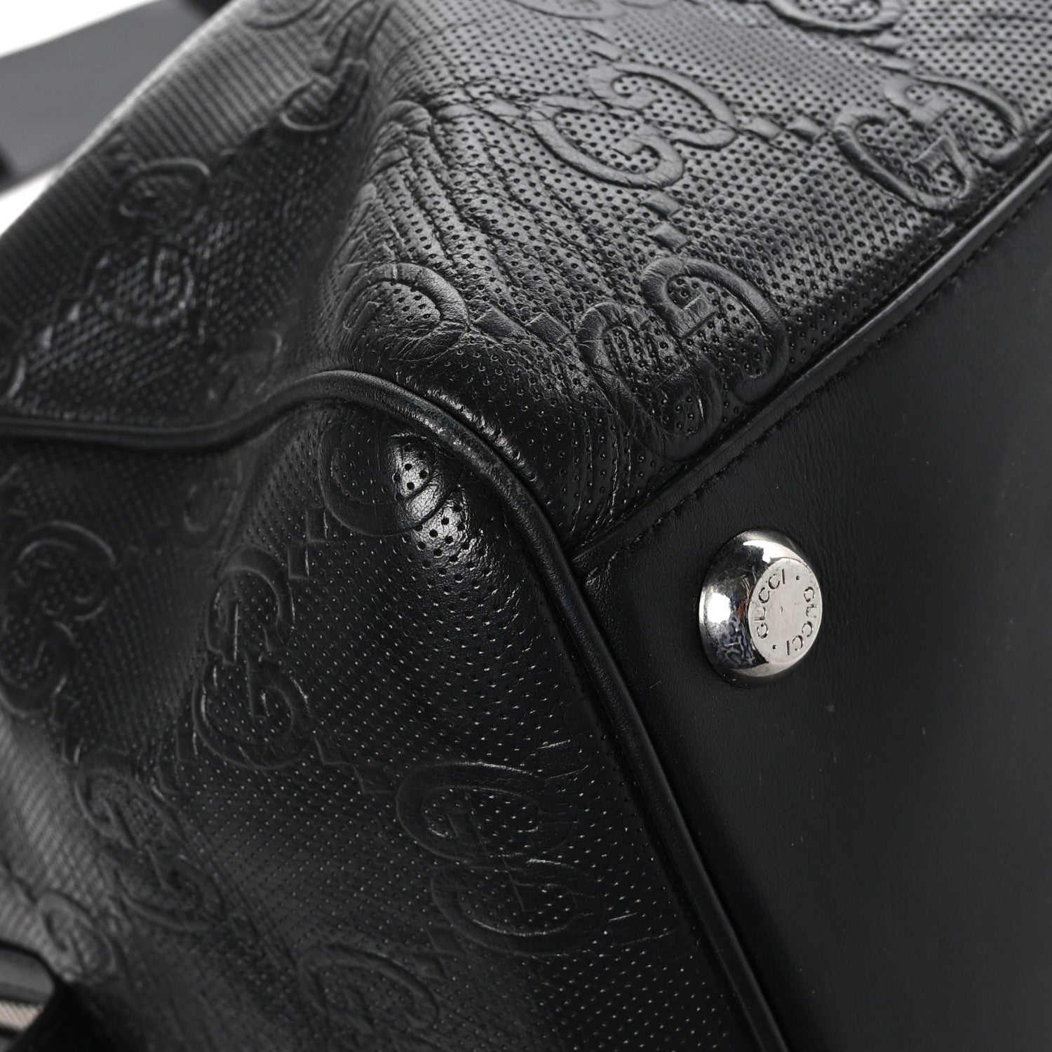 Gucci Calfskin GG Tennis Embossed Duffle Bag Black 10 of 14