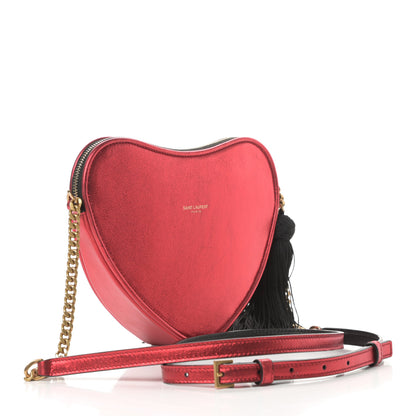Saint Laurent Metallic Calfskin Heart Monogram Crossbody Black Rouge 3 of 12