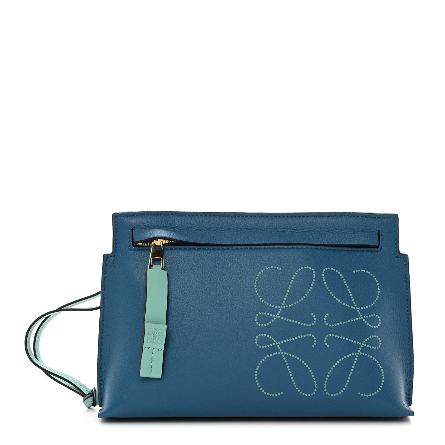 Loewe Calfskin Perforated Anagram Mini T Pouch Blue 1 of 7
