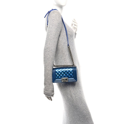 Chanel Metallic Patent Calfskin Quilted Small Boy Flap Blue 2 of 11