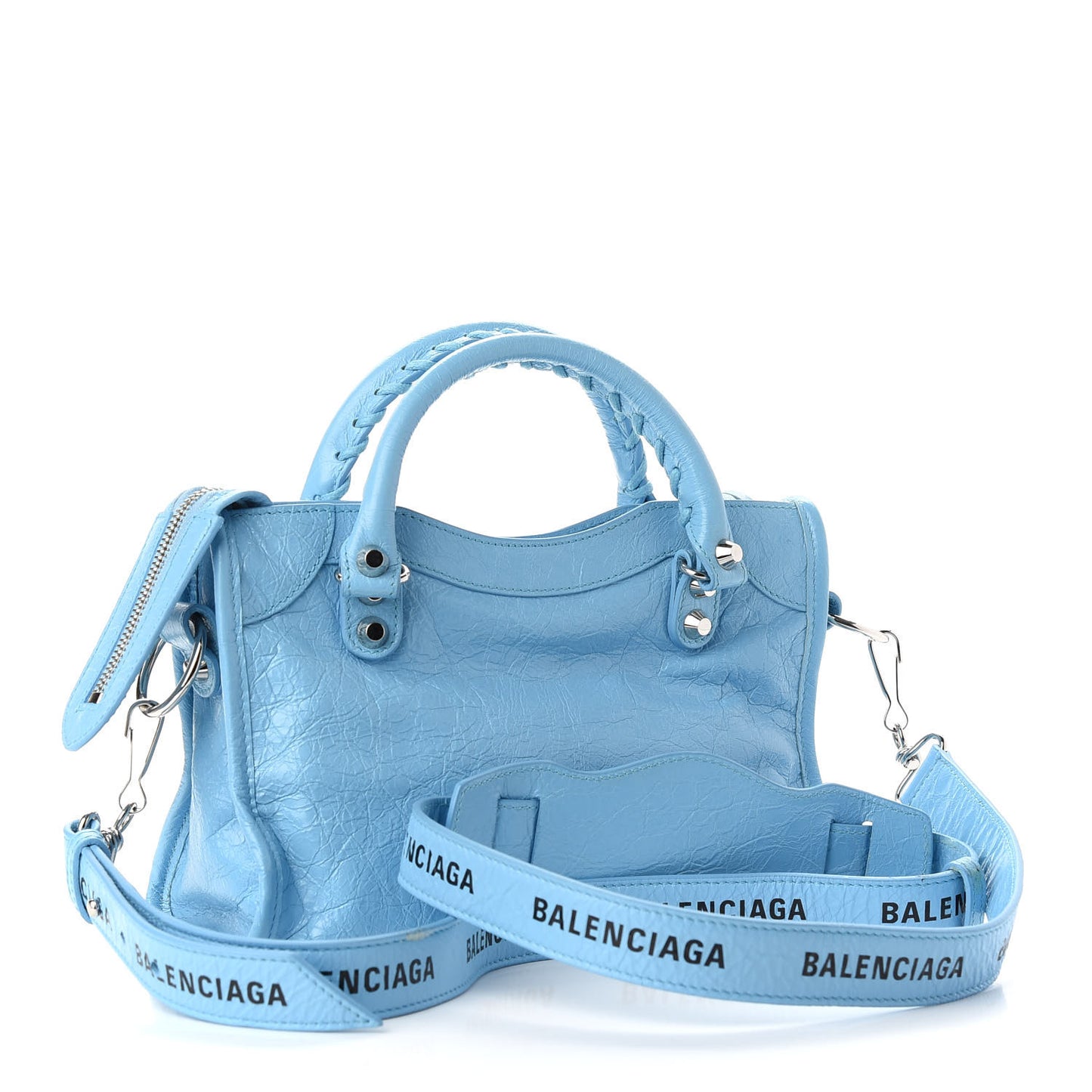Agneau Classic Silver Hardware Mini City Logo Strap Baby Blue Black