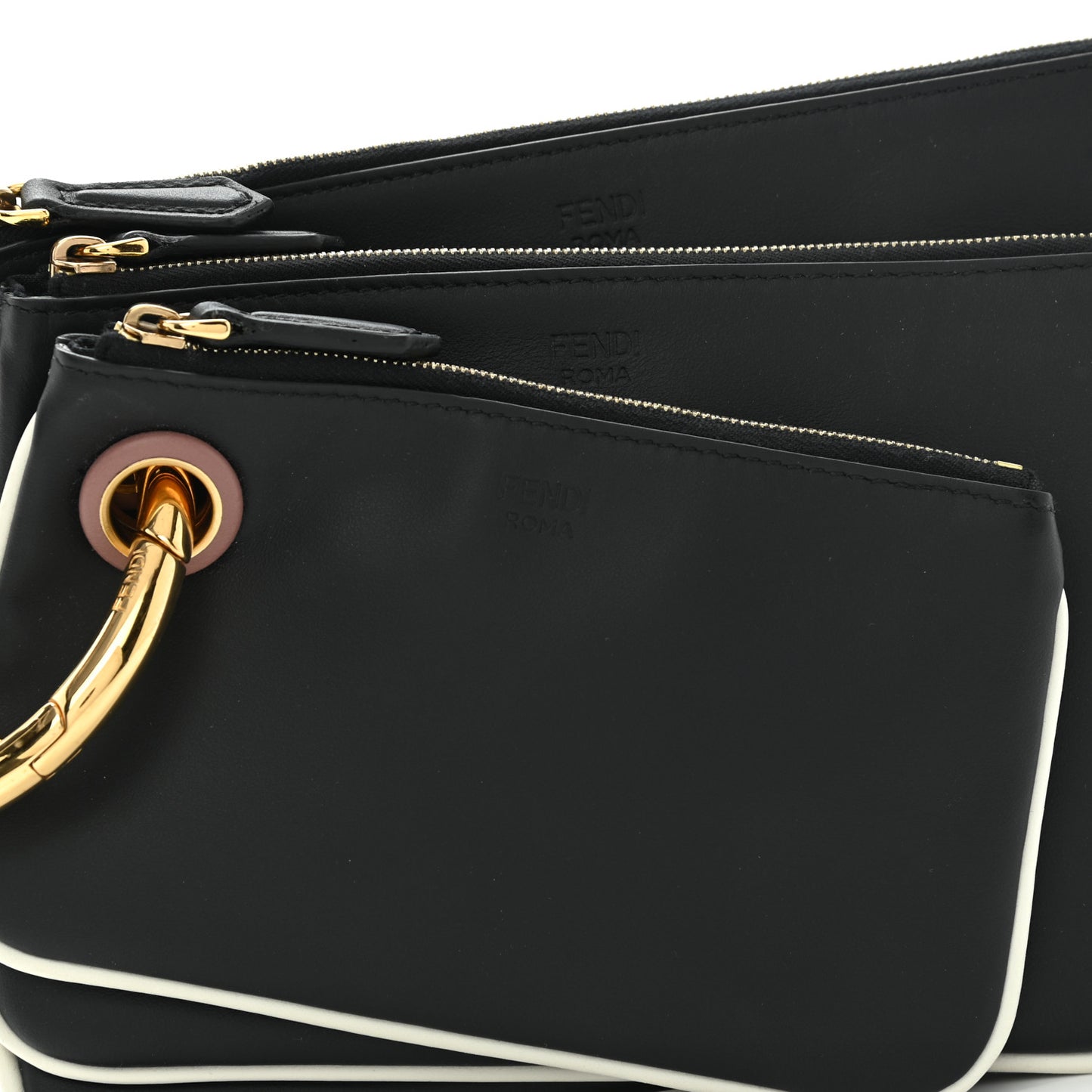 Vitello Century Opaco F is Fendi Bi-Color Triplette Pouch Set Black