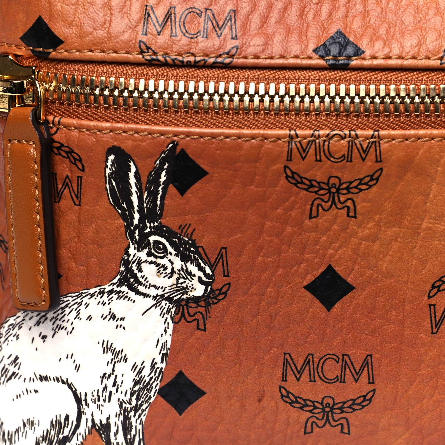 MCM Visetos Small Hide And Seek Rabbit Stark Backpack Cognac 5 of 5