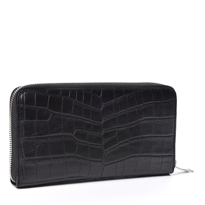 Saint Laurent Calfskin Crocodile Embossed Zip Around Continental Wallet Black 2 of 9