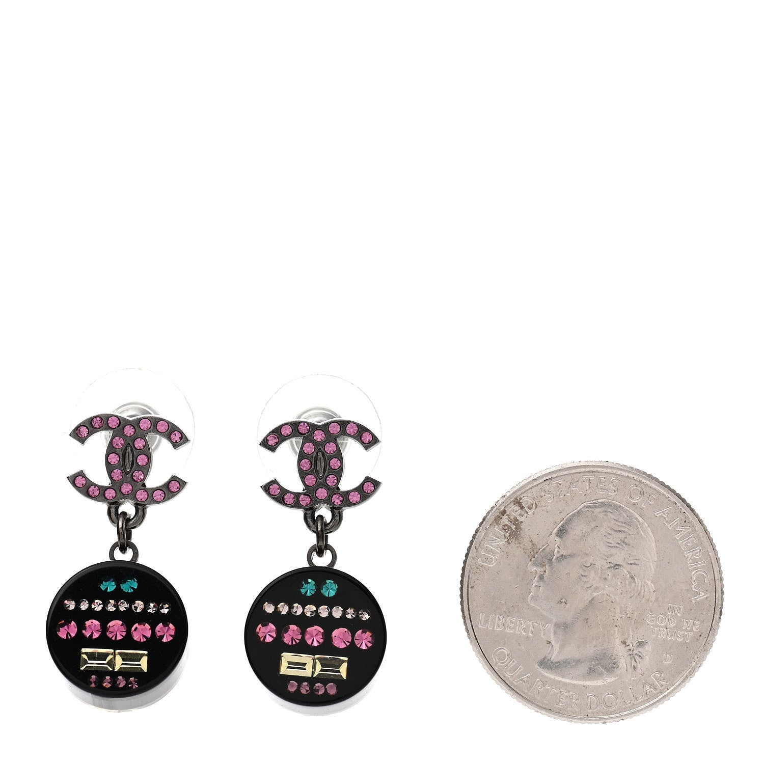 Chanel Resin Crystal CC Drop Earrings Black Multicolor 2 of 5
