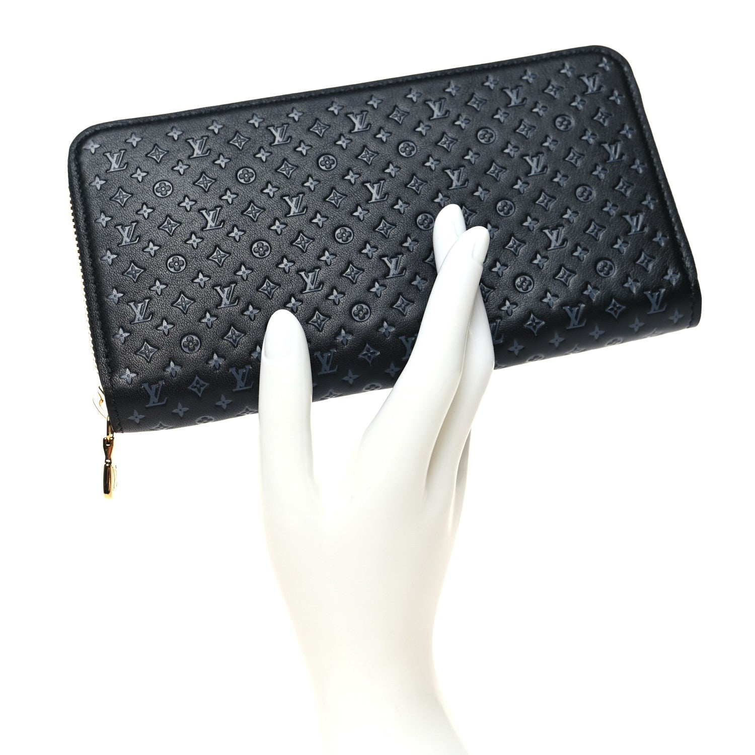 Louis Vuitton Calfskin Nanogram Embossed Zippy Wallet Black 2 of 7