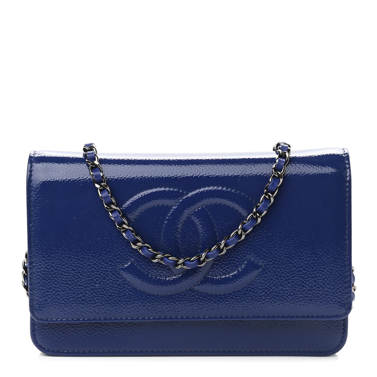 Chanel Patent Caviar Timeless CC Wallet on Chain WOC Blue 1 of 10
