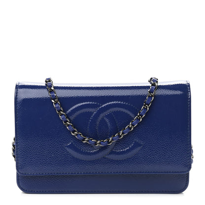 Chanel Patent Caviar Timeless CC Wallet on Chain WOC Blue 1 of 10