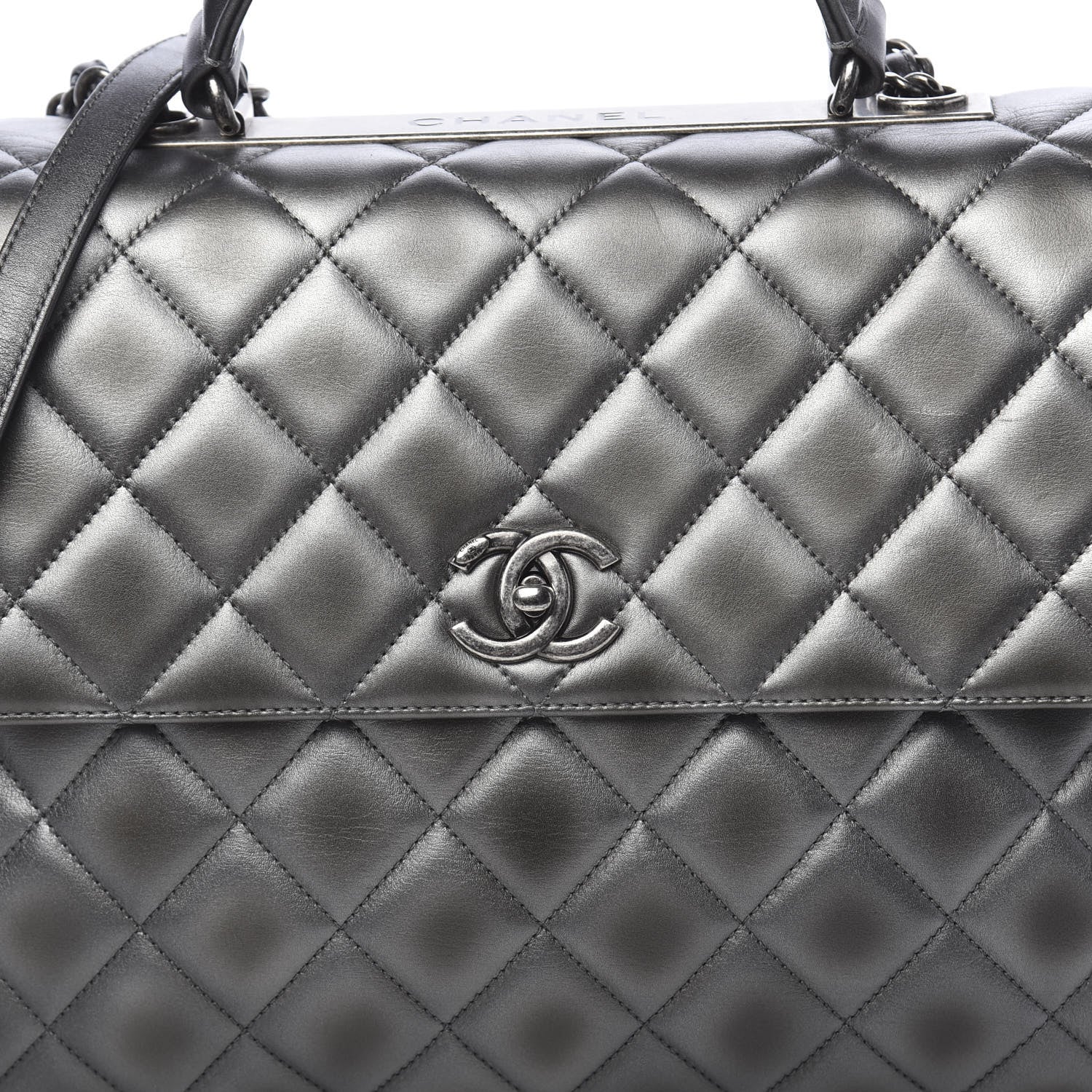 Chanel Metallic Calfskin Quilted Large Trendy CC Flap Dual Handle Bag Dark Silver 11 of 11