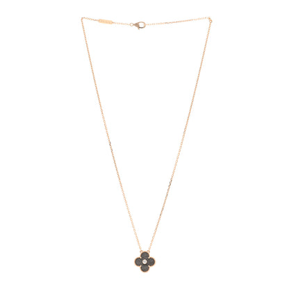 Van Cleef & Arpels 18K Rose Gold Diamond Silver Obsidian Vintage Alhambra Pendant Necklace 3 of 5