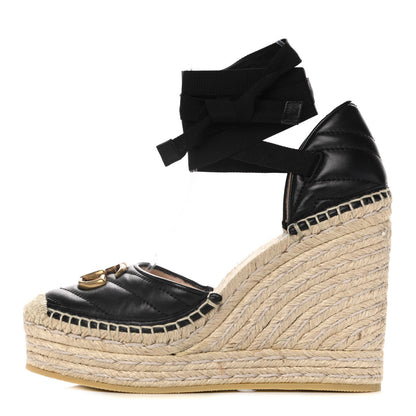 Gucci Nappa Matelasse GG Marmont Ankle Wrap Platform 35/120mm Espadrille Wedges 37.5 Black 1 of 9