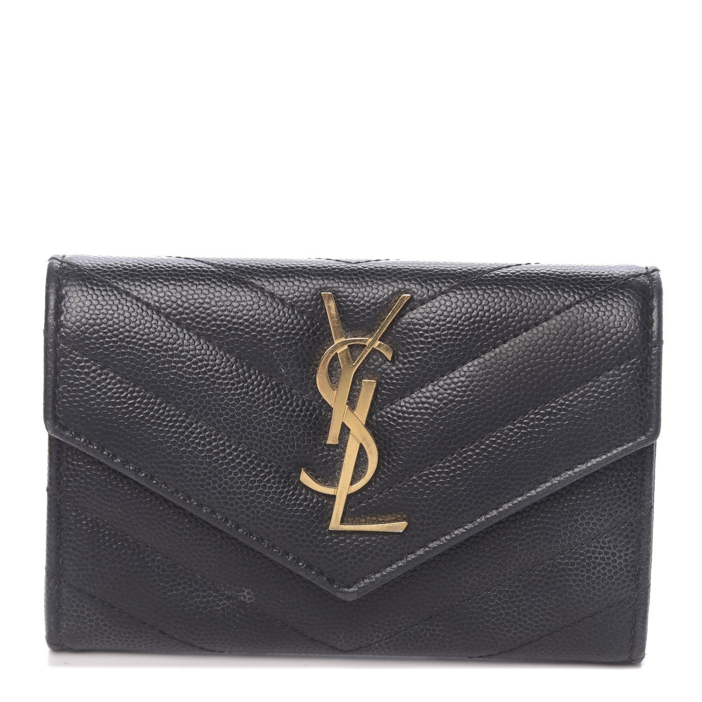 Grain De Poudre Matelasse Chevron Small Monogram Envelope Wallet Black