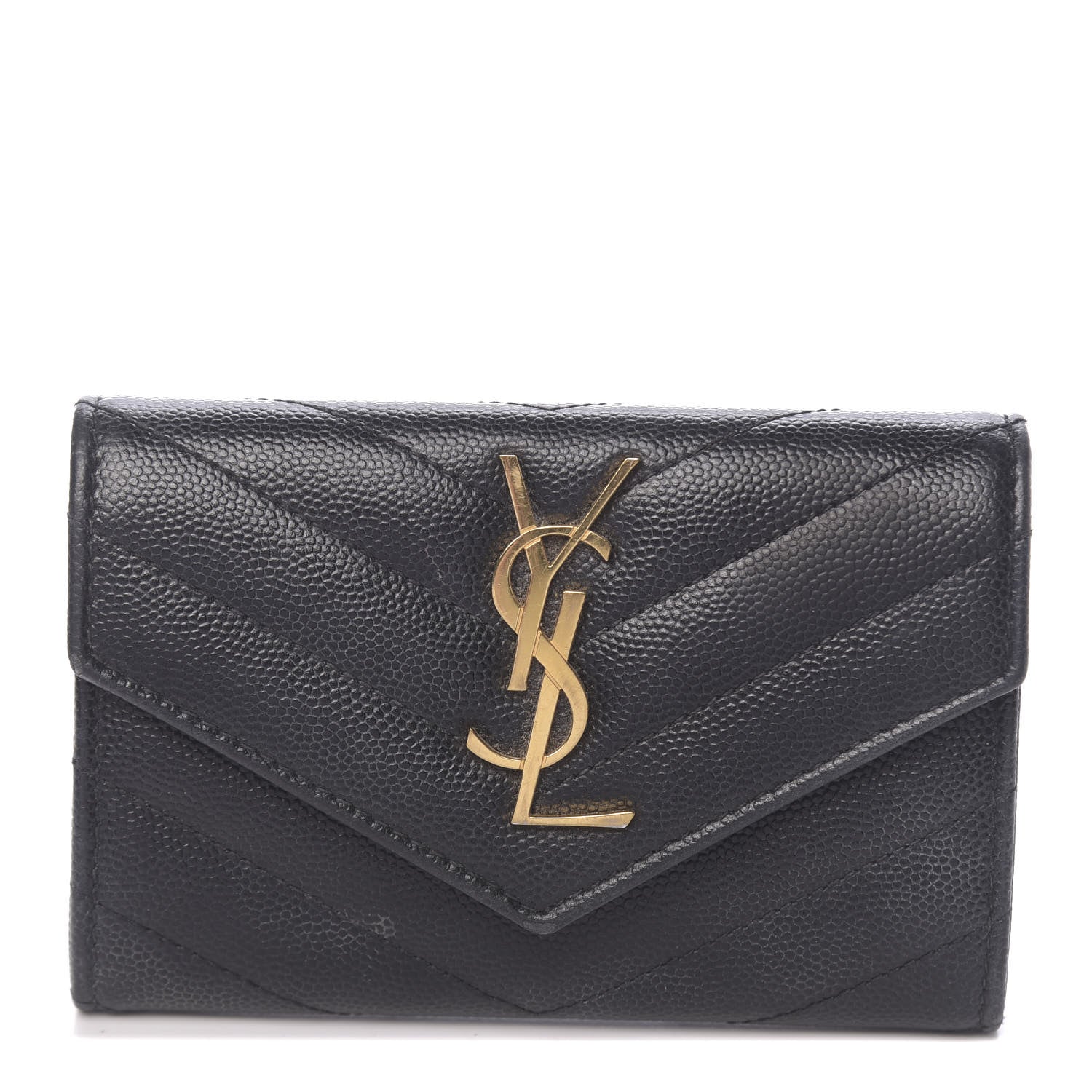 Saint Laurent Grain De Poudre Matelasse Chevron Small Monogram Envelope Wallet Black 1 of 9