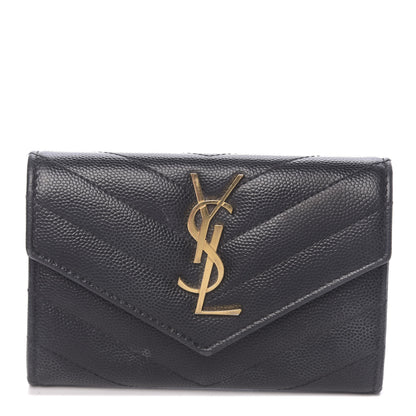 Saint Laurent Grain De Poudre Matelasse Chevron Small Monogram Envelope Wallet Black 1 of 9