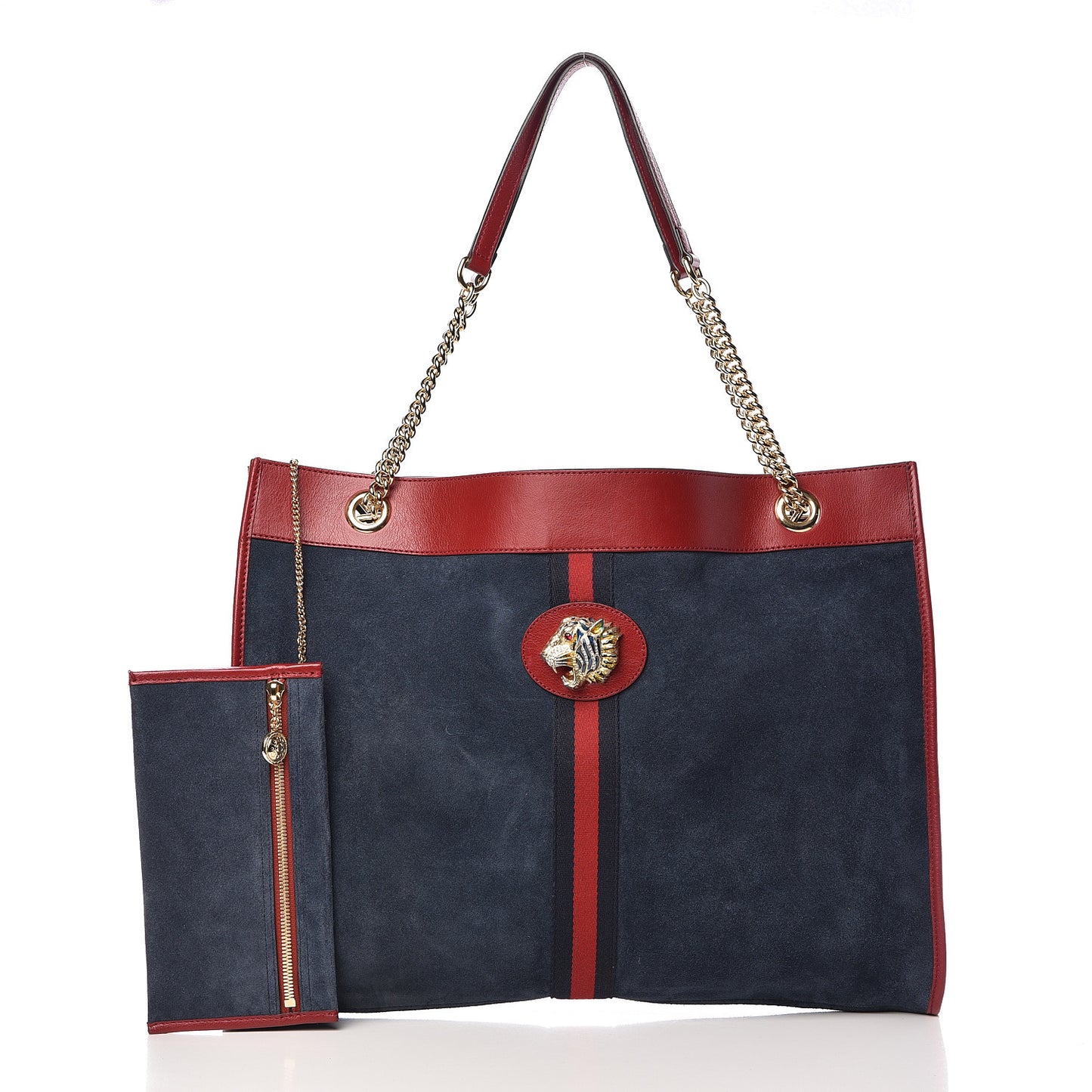 Suede Calfskin Large Rajah Chain Tote New Blue Romantic Cherry